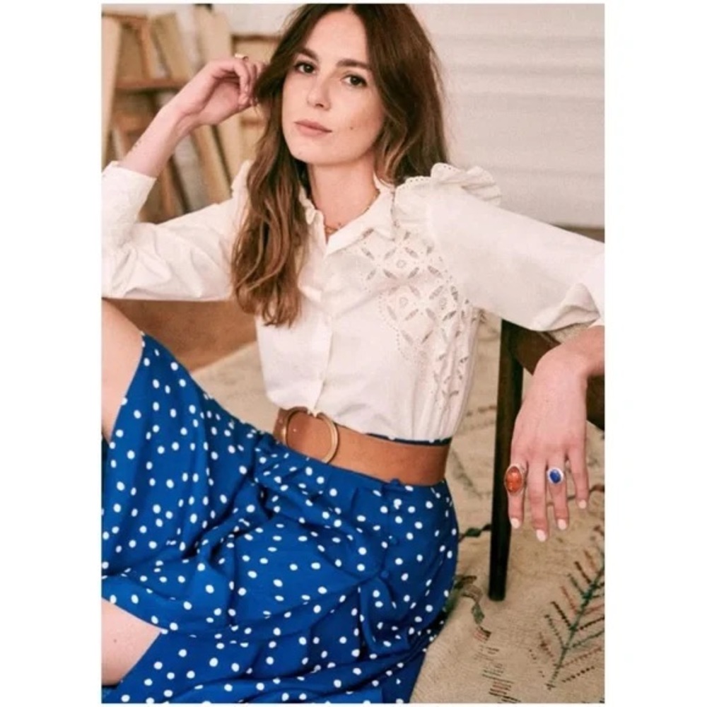 RARE Sezane Nelly Skirt Blue Dotty Size 8 (EU 40)